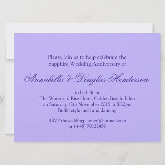 Saffier bruiloft 45 jaar jubileum uitnodiging (Achterkant)