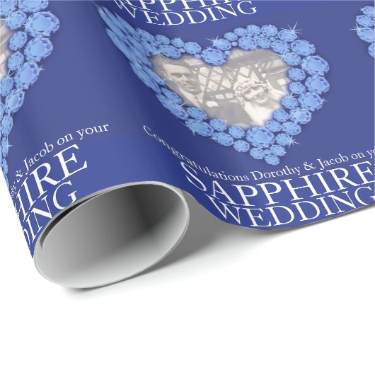 Saffier bruiloft sparkle stenen foto wrap cadeaupapier (Rol Hoek)