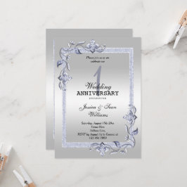 Saffier Edelsteen & Glitters & Zilver 1e Huwelijk Kaart