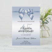 Saffier edelsteen lint & strik 45ste huwelijksverj save the date (Staand voorkant)