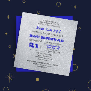 Saffier en zilveren glitter Glam Bat Mitswa Kaart