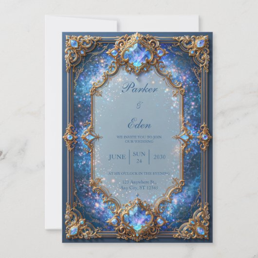 Saffier Galaxy Filigraaf Bruiloft Kaart (Voorkant)