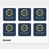 Saffier Genade Blauwe en Gouden Huwelijk Vierkante Sticker (Vel)