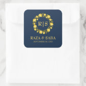 Saffier Genade Blauwe en Gouden Huwelijk Vierkante Sticker (Tas)