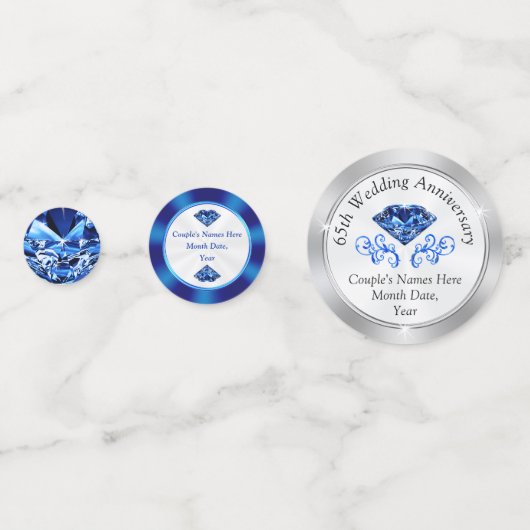 Saffier gepersonaliseerde 65e Jubileum Confetti (Voorkanten)