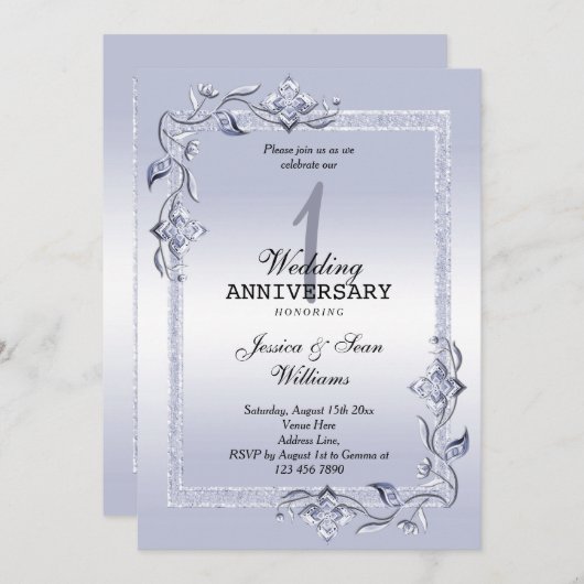 Saffier Glans & Glitters & 1e Huwelijk Kaart (Voorkant / Achterkant)