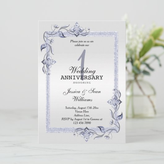 Saffier Glans & Glitters & Platina 1e Huwelijk Kaart (Staand voorkant)