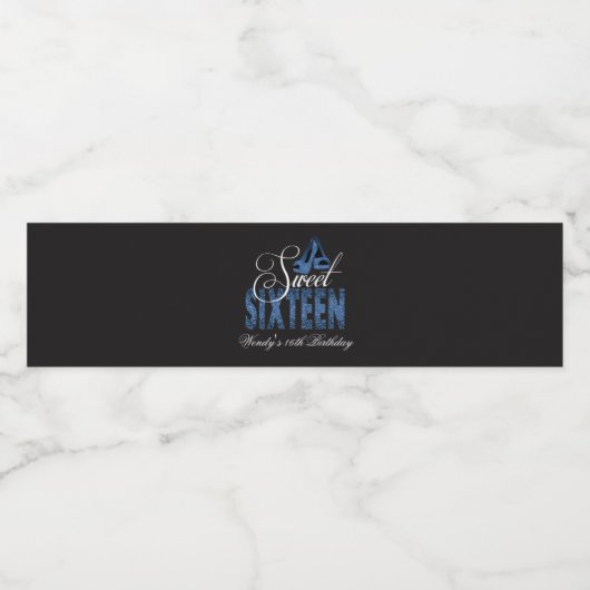 Saffier Glitter Schoenen, Zoet 16 Waterfles Etiket (Enkel label)