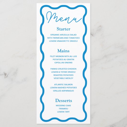 Saffier Golvend Retro Trouwmenu Menu (Voorkant)