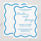 Saffier Golvend Retro Trouwuitnodiging Kaart (Voorkant / Achterkant)