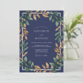 Saffier Goud Loof Eucalyptus Bruiloft Kaart (Staand voorkant)