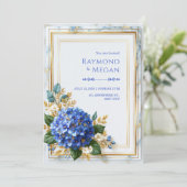 Saffier Hydrangea Goud Folie Romantische Trouwdag Kaart (Staand voorkant)