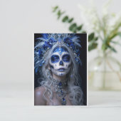 Saffier Maan Calavera – Blauwe Hemel Briefkaart (Staand voorkant)