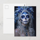 Saffier Maan Calavera – Blauwe Hemel Briefkaart (Voorkant / Achterkant)