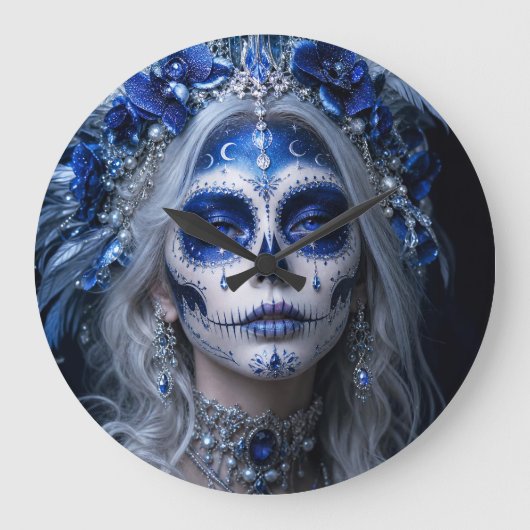 Saffier Maan Calavera – Blauwe Hemel Grote Klok (Voorkant)