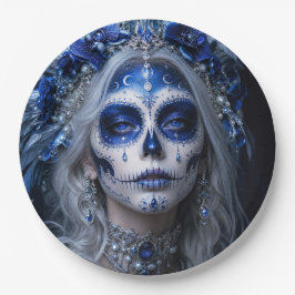 Saffier Maan Calavera – Blauwe Hemel Papieren Bordje