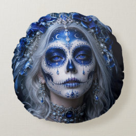 Saffier Maan Calavera – Blauwe Hemel Rond Kussen
