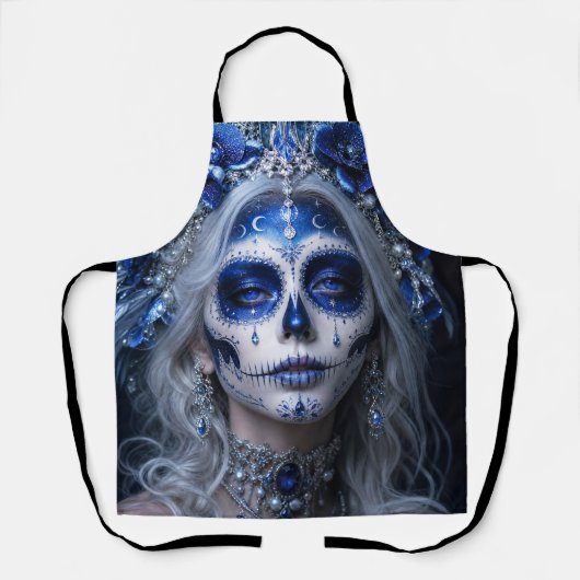 Saffier Maan Calavera – Blauwe Hemel Schort (Voorkant)