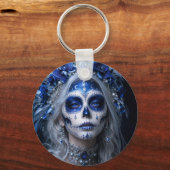 Saffier Maan Calavera – Blauwe Hemel Sleutelhanger (Voorkant)
