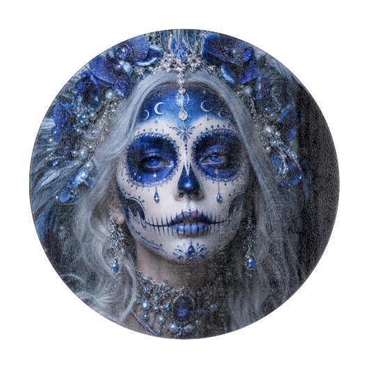 Saffier Maan Calavera – Blauwe Hemel Snijplank (Voorkant)