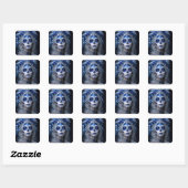Saffier Maan Calavera – Blauwe Hemel Vierkante Sticker (Vel)