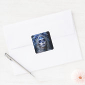 Saffier Maan Calavera – Blauwe Hemel Vierkante Sticker (Envelop)