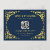 Saffier Navy QR RSVP Kaart (Voorkant)