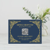 Saffier Navy QR RSVP Kaart (Staand voorkant)