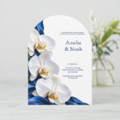 Saffier Orchidee Boog Bruiloft Kaart (Staand voorkant)