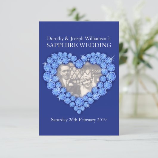 Saffier trouw hart voeg je foto toe feest uitnodig kaart (Staand voorkant)