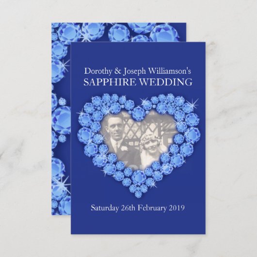 Saffier trouw hart voeg je foto toe feest uitnodig kaart (Voorkant / Achterkant)