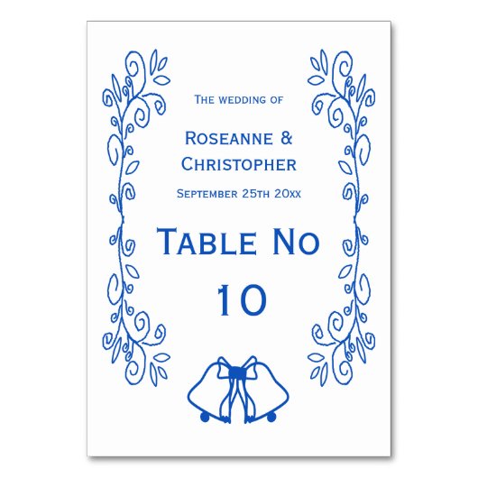 Saffier Trouwtafel Kaart Bells Scrollwork (Achterkant)