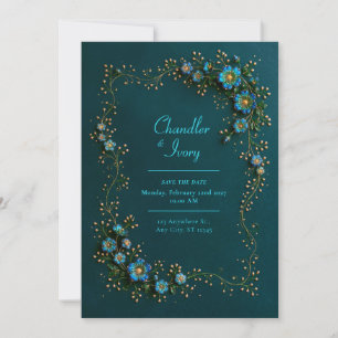 Saffier Turquoise Bloemige Bruiloft Kaart