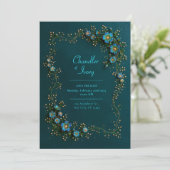 Saffier Turquoise Bloemige Bruiloft Kaart (Staand voorkant)