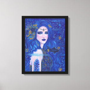 Saffier Zeemeermin met gouden accenten van Renee L Canvas Afdruk