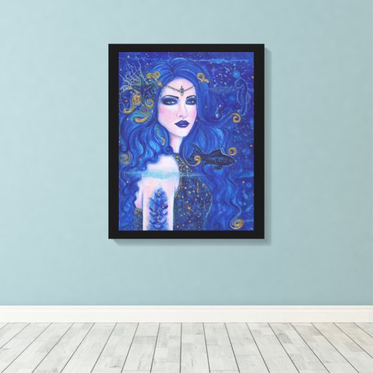 Saffier Zeemeermin met gouden accenten van Renee L Canvas Afdruk (Insitu (Houten vloer))