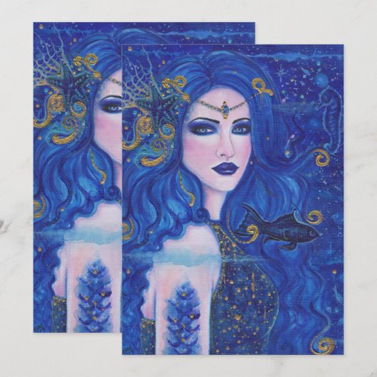 Saffier Zeemeermin met gouden accenten van Renee L Feestdagenkaart (Voorkant / Achterkant)