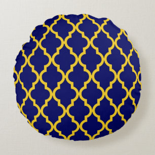 Saffier Zon: Blauw & Geel Boho Marokkaanse elegant Rond Kussen