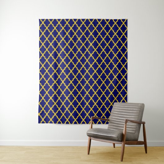 Saffier Zon: Blauw & Geel Boho Marokkaanse elegant Wandkleed (In situ)