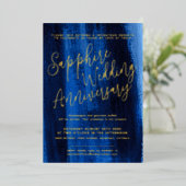 Saffierblauw abstract 45-jarig huwelijksjubileum folie uitnodiging (Staand Voorkant)