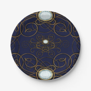 Saffierblauw & Goud Diamanten Jubileumfeest Papieren Bordje