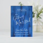 Saffierblauw moderne kunst bewaar de datumkaarten save the date (Staand voorkant)