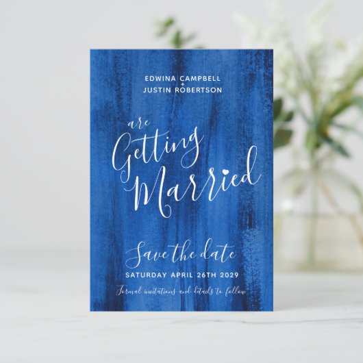 Saffierblauw moderne kunst bewaar de datumkaarten save the date (Staand voorkant)