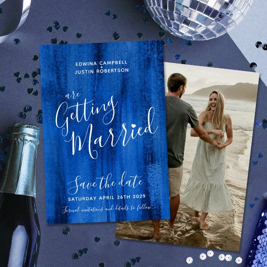 Saffierblauw moderne kunst bewaar de datumkaarten save the date