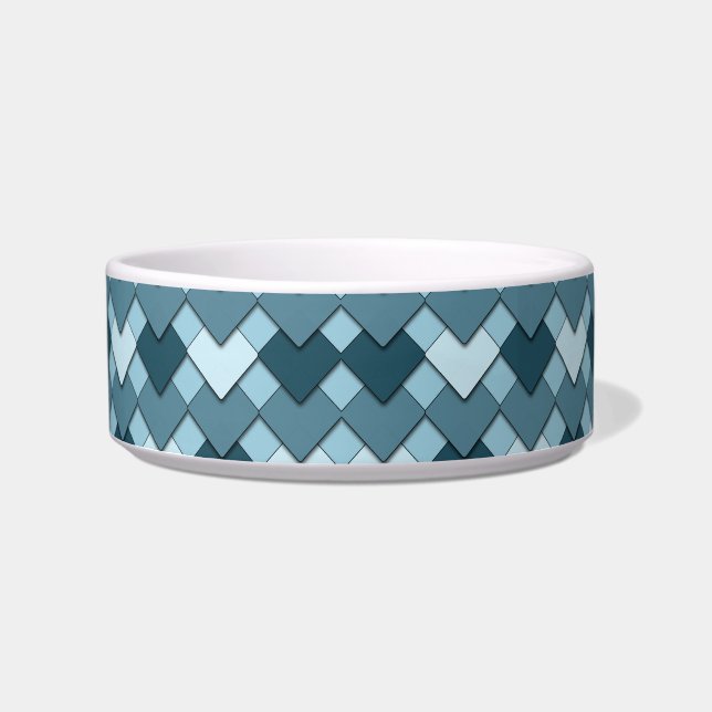 Saffierblauw Vierkant en Diamant Harlekijnpatroon Voerbakje (Voorkant)
