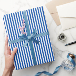 Saffierblauw & Witte Strepen Cadeaupapier