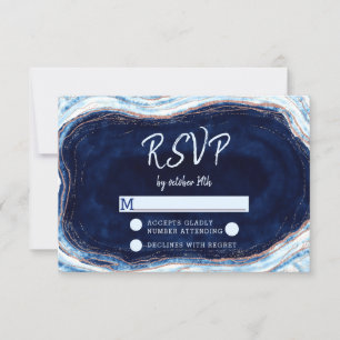 Saffierblauwe Agate Geode Huwelijksreactie RSVP Kaartje