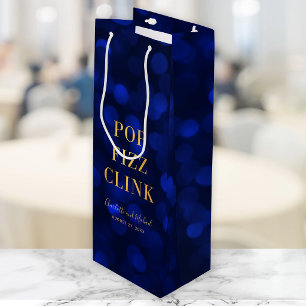 Saffierblauwe Bokeh Nep Goud Spetter Klink Wijn Cadeautas