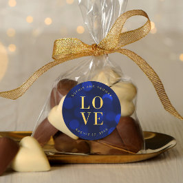 Saffierblauwe Bokehlichten Nep Goud Liefde Ronde Sticker