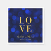 Saffierblauwe Bokehlichten Nep Goud Liefde Servet (Voorkant)